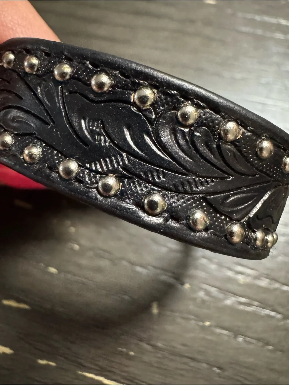 Brighton Leather Embossed Cuff Bracelet with Stud Detail - Black